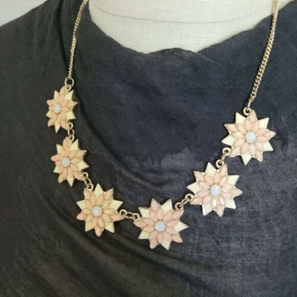 Silver Tone Necklace with Enamel Flower Pendants 21" - Picture 1 of 7